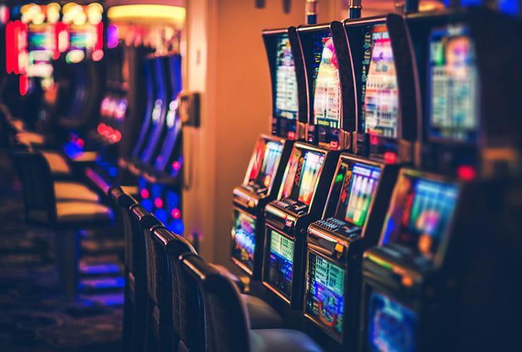 Image of a casino where the slot games section is