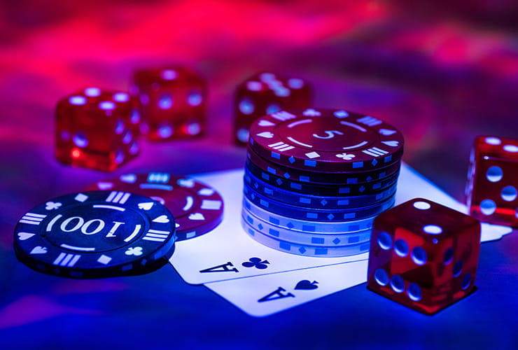 A stack of casino chips on the table