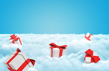 Several gift boxes in the clouds